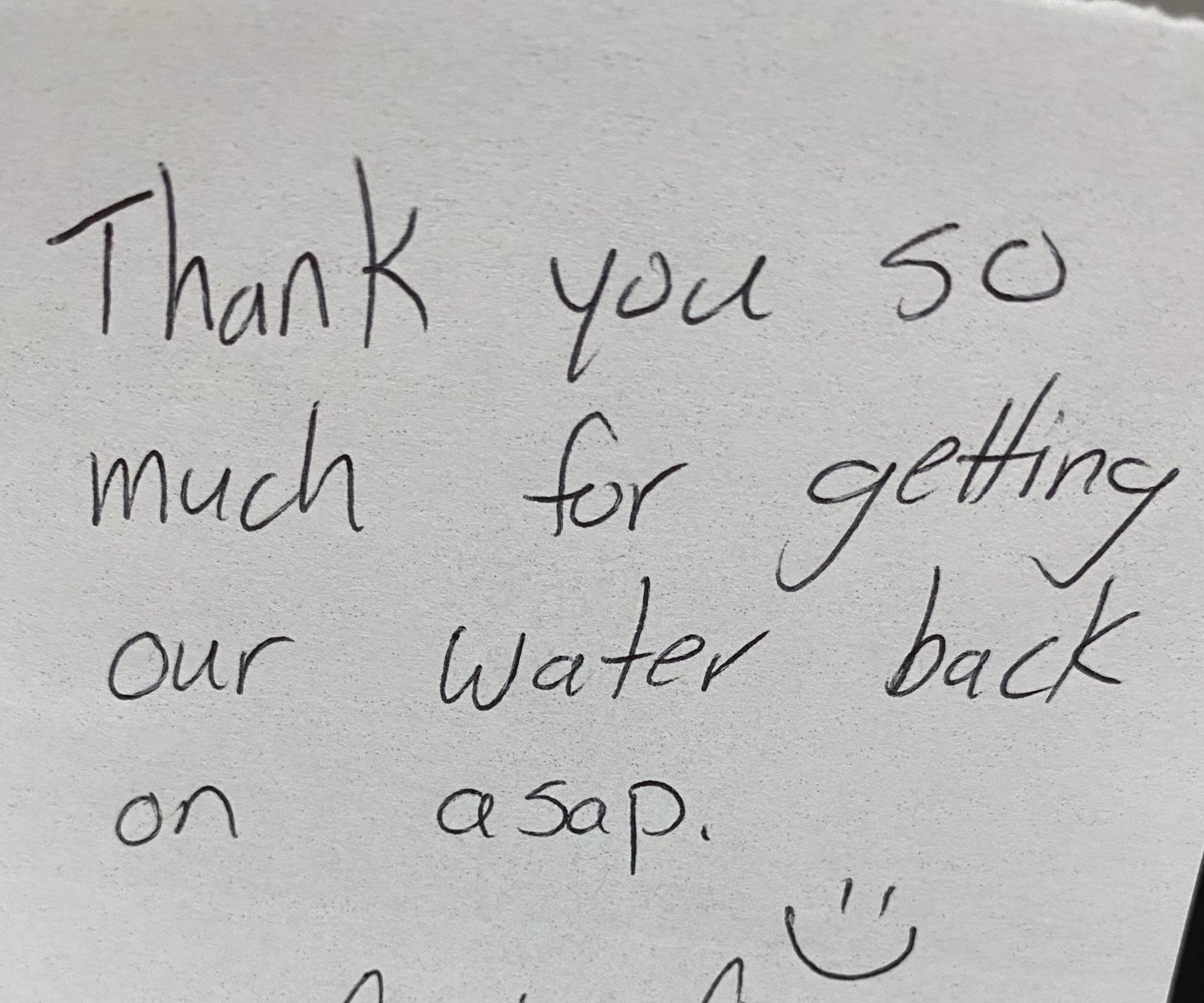 Note from customer