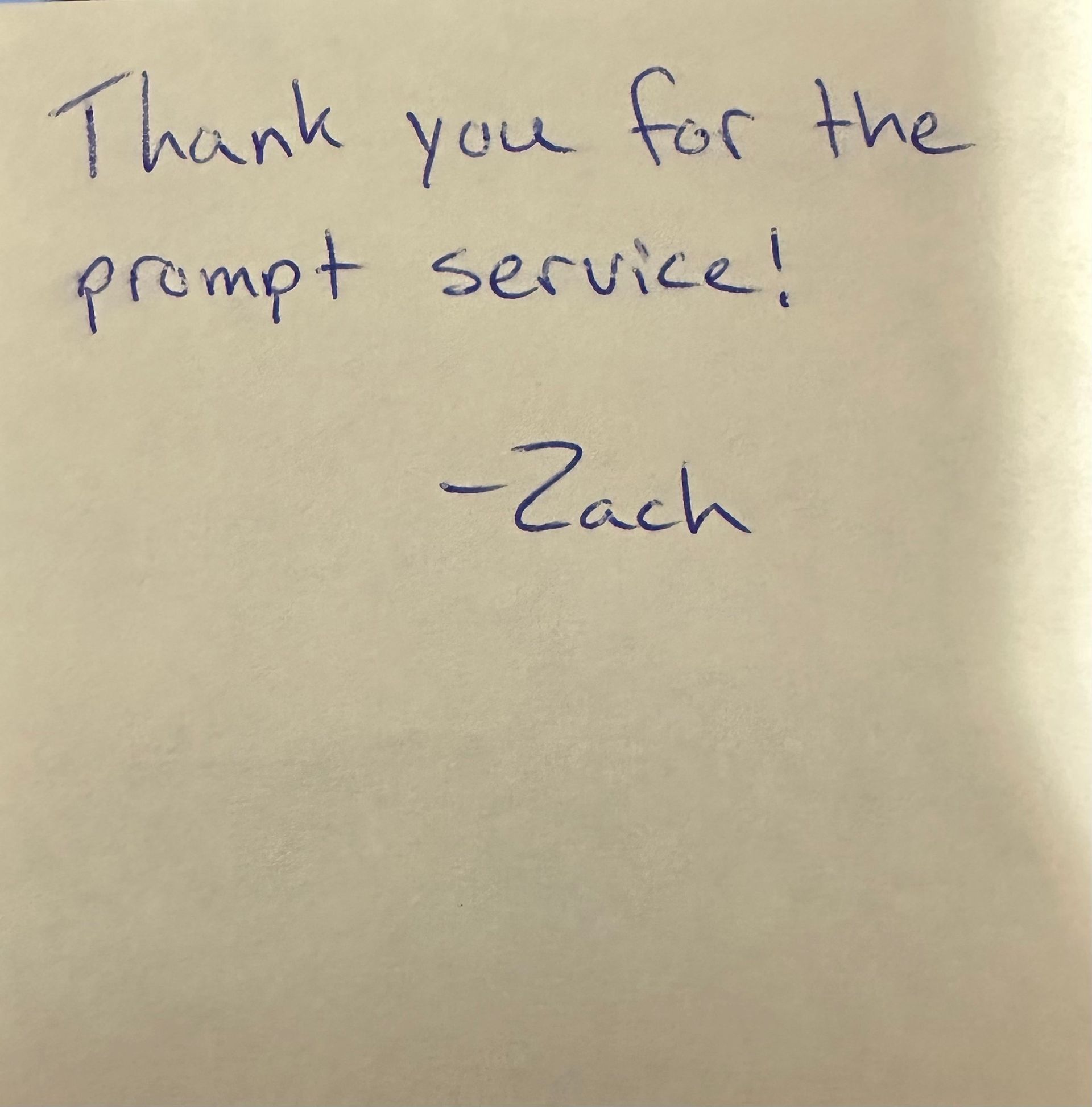 Note from customer
