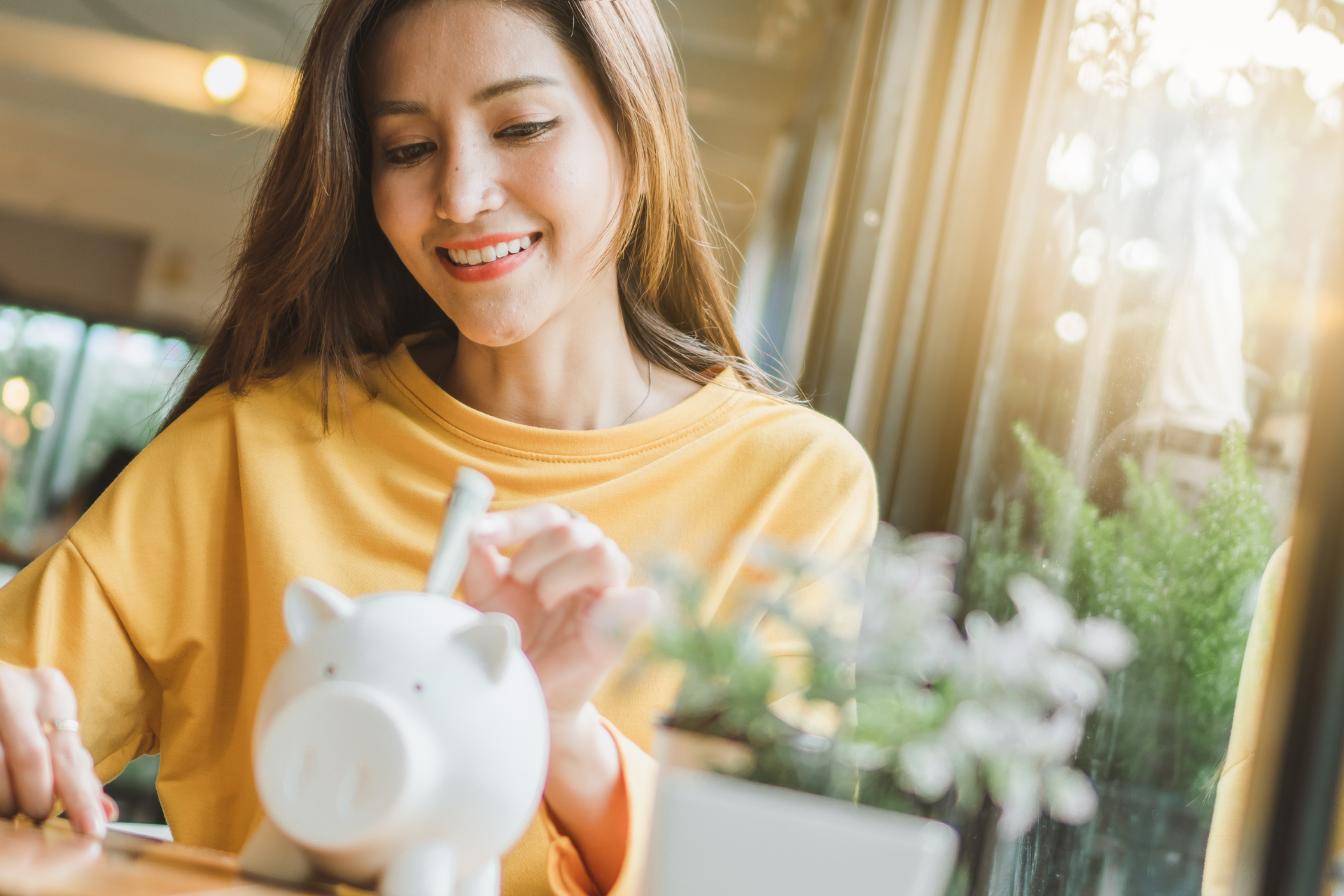 Lady saving money. 