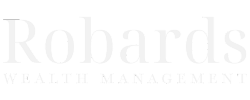 A transparent white logo for Robards wealth management on a white background.