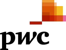 The pwc logo has a checkered pattern on it