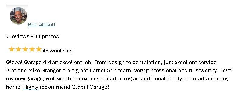 Google review screenshot praising service, with 5 stars and a testimonial about a professional team.