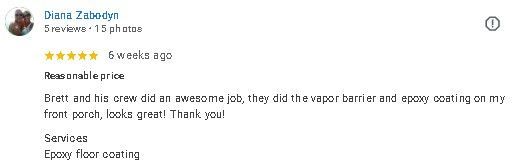 Screenshot of a 5-star review by Diana Zubey on a business page, praising the service and food.