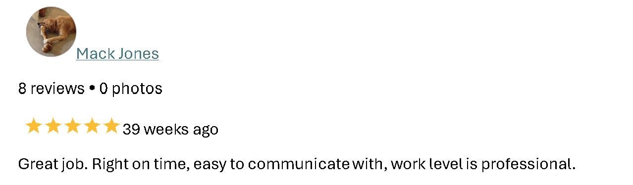 Star review with profile avatar and text praising a product’s easy use and quality
