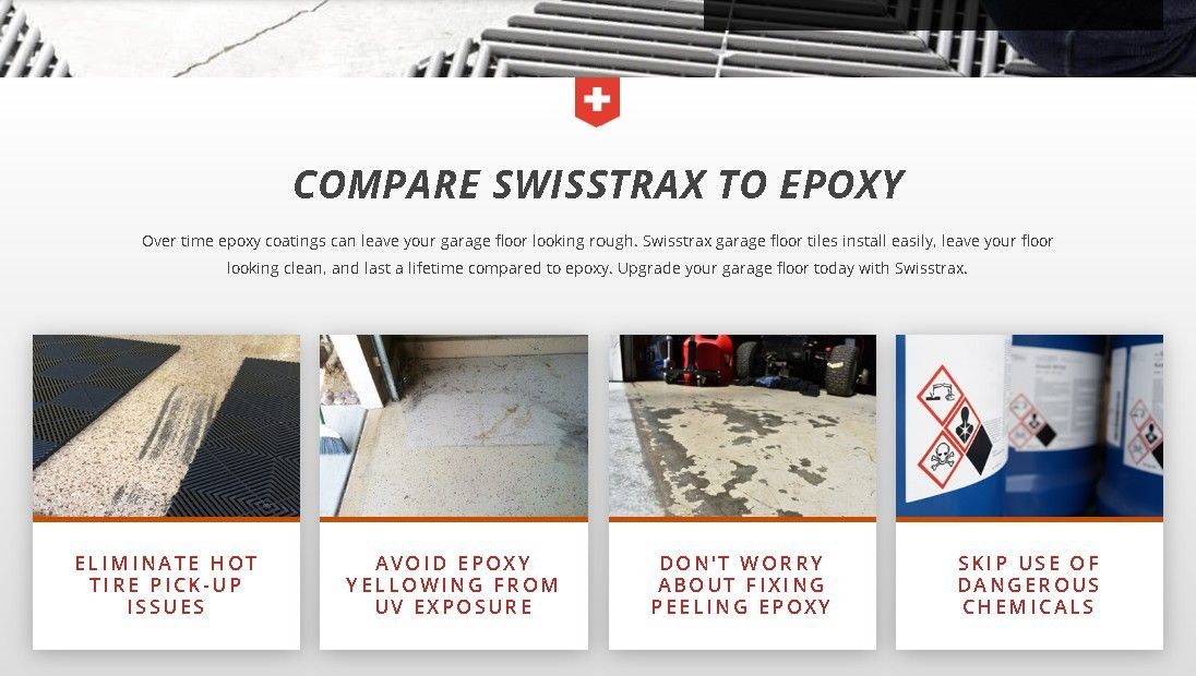 View these SwissTrax photos to explore the heavy-duty rollover strength and lifetime durability of Ribtrax tiles, available from Global Garage Flooring & Design of Houston.
