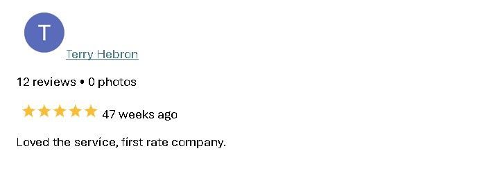 Google review snippet with 5 stars, user icon, and text: 