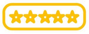 Five yellow stars inside a rounded yellow border, resembling a rating badge