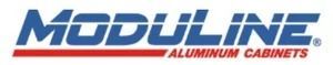 Moduline Aluminum Cabinets logo in blue and red text on a white background