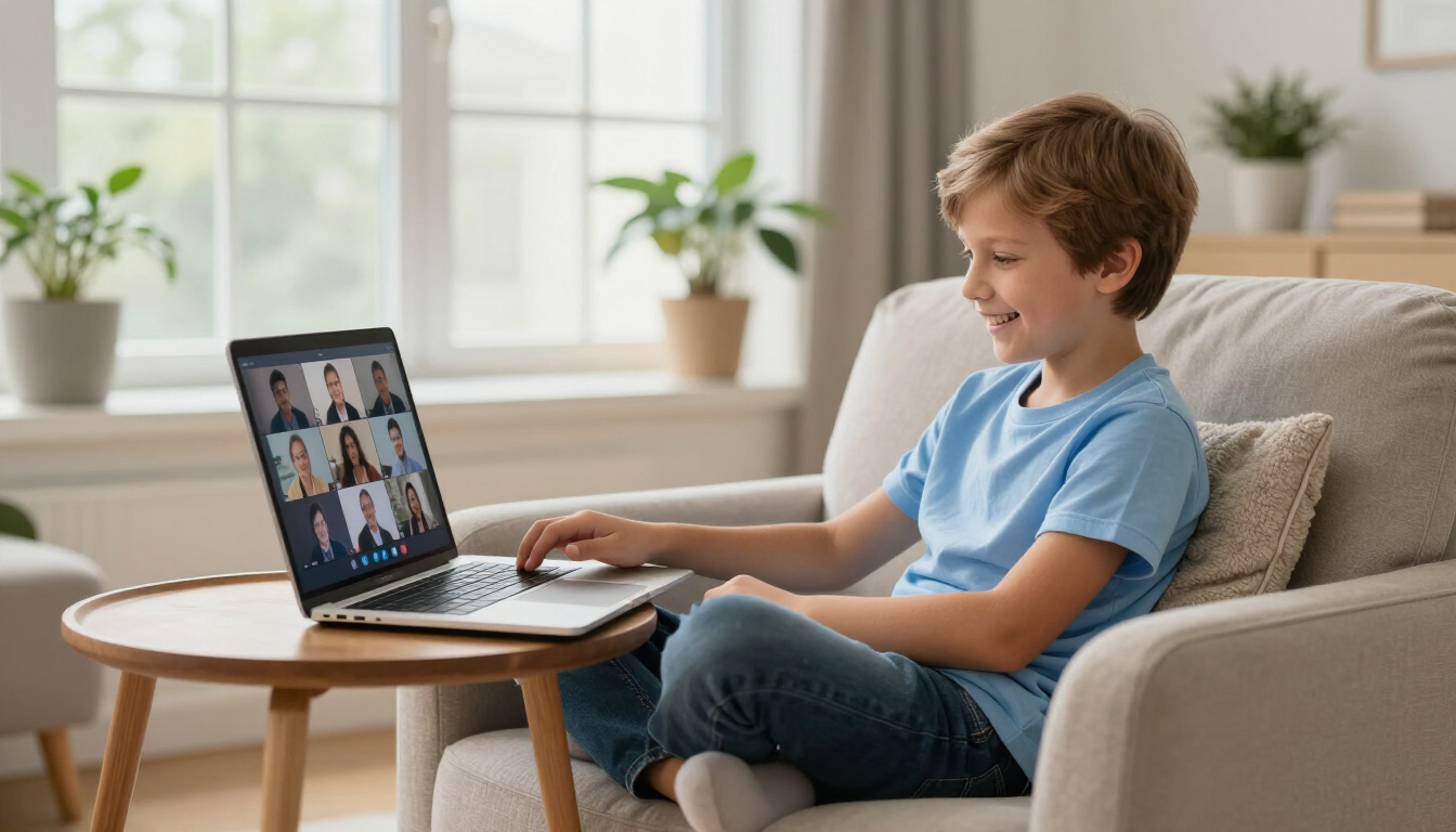 Child using a laptop for a zoom lesson