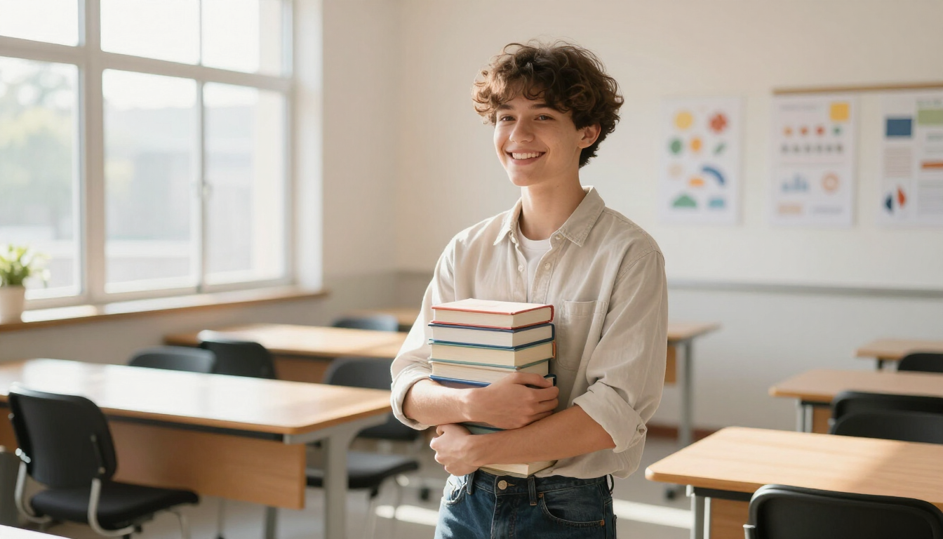 A confident student smiling in a learning environment