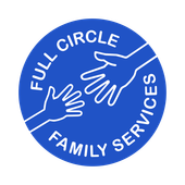 Blue circle with white text 