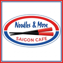 Noodles & More Saigon Cafe logo with red and blue oval, crossed chopsticks, and restaurant name