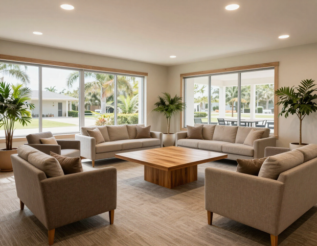 Gatherpoint community room interior with bright modern furnishings in Ave Maria FL