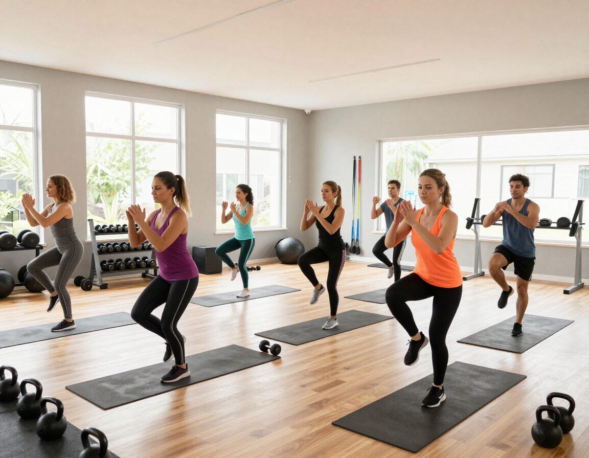 Group fitness class in the Gatherpoint community fitness center