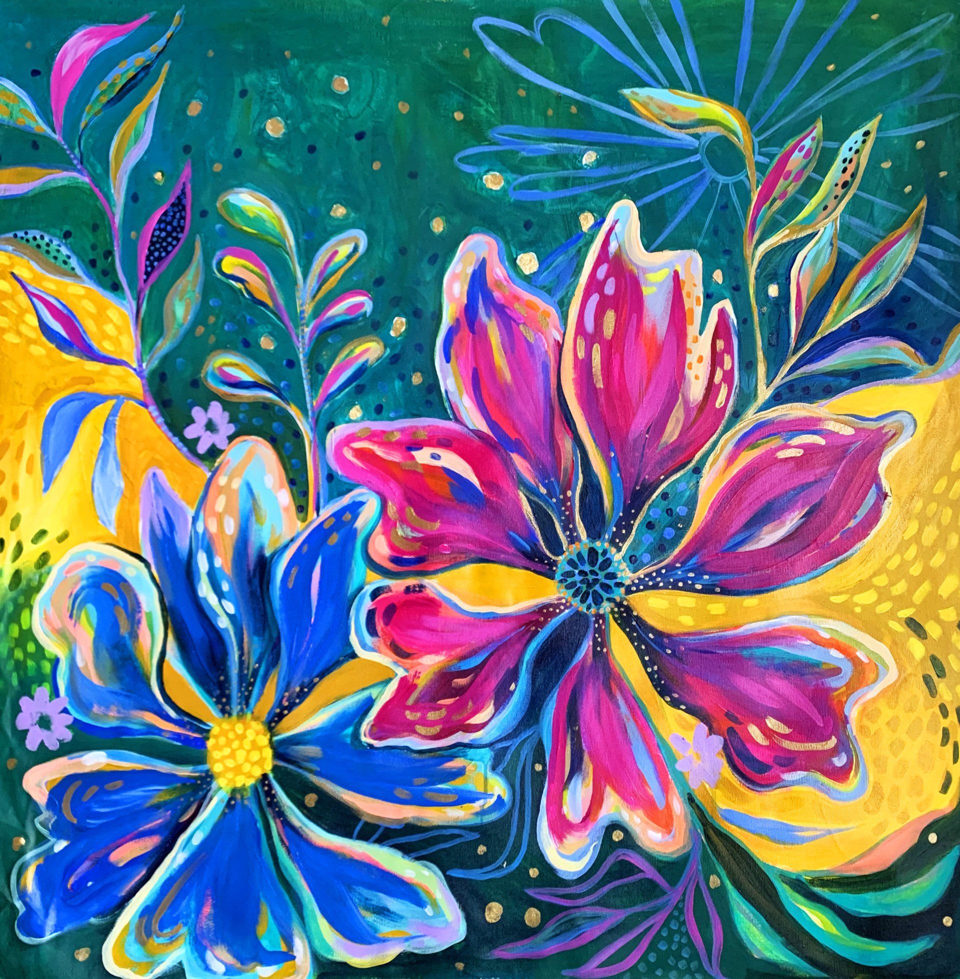 Belles Blooming, 2021 Canvas, Acrylic, Gold Metal Leaf, Metallic Ink, Gilding Wax, Varnish 36 x 36 in $3,540.00