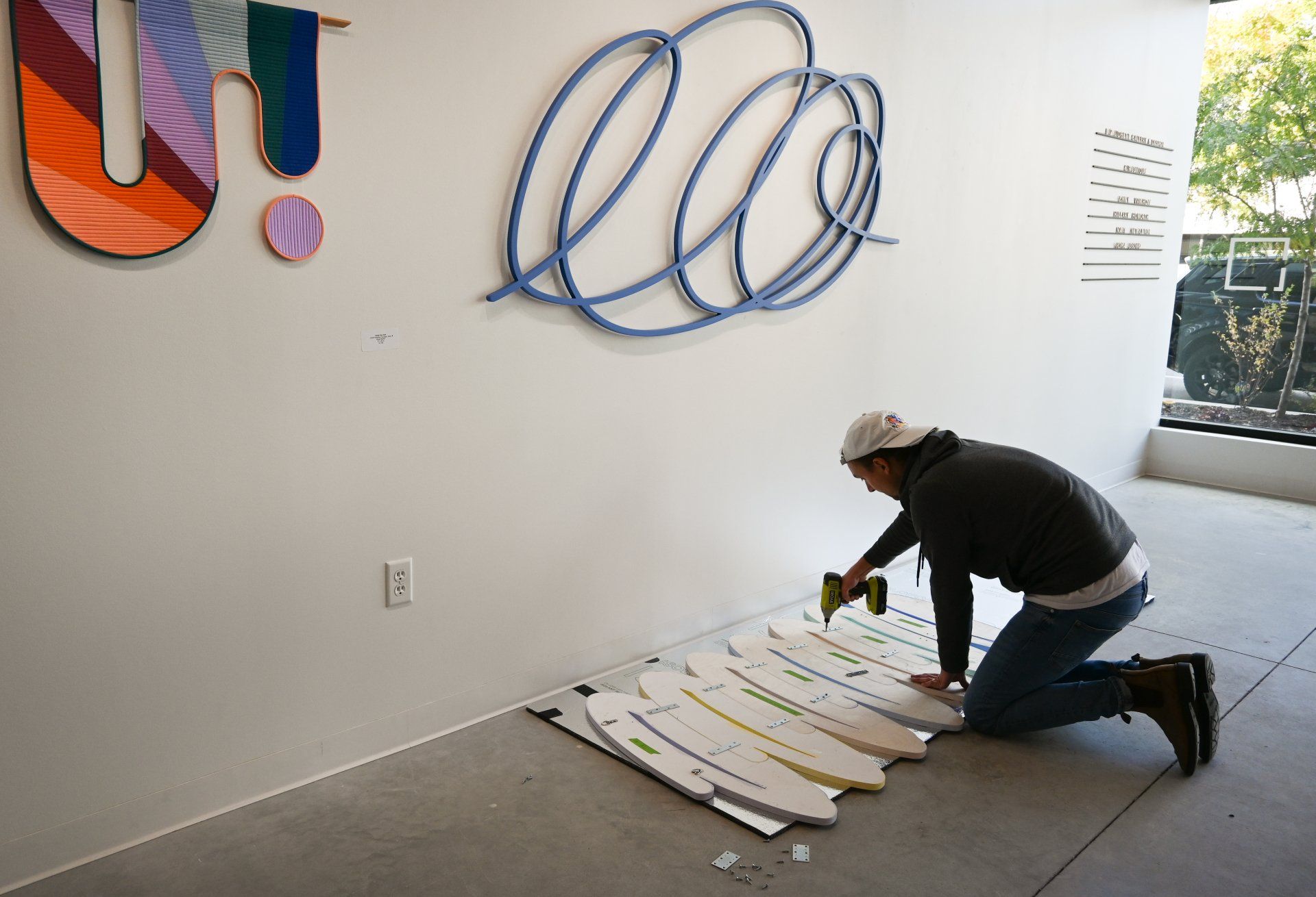Nate putting together his piece Lantern in the night