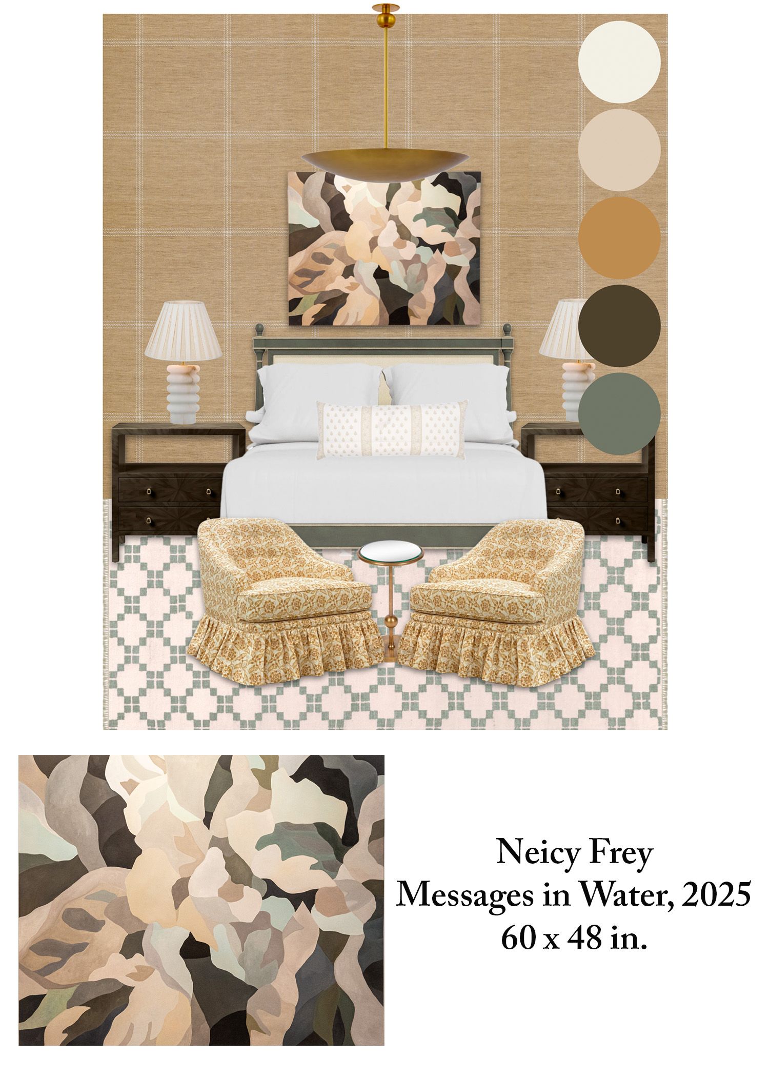 bedroom interior design scheme with Neicy Frey artwork 