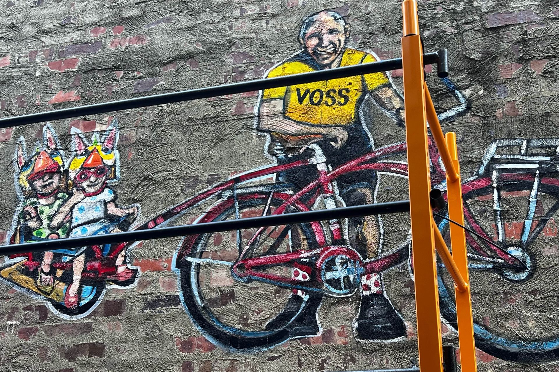 This finished painting by Jimmy Navarro of Carl biking with his grandkids is such a delight