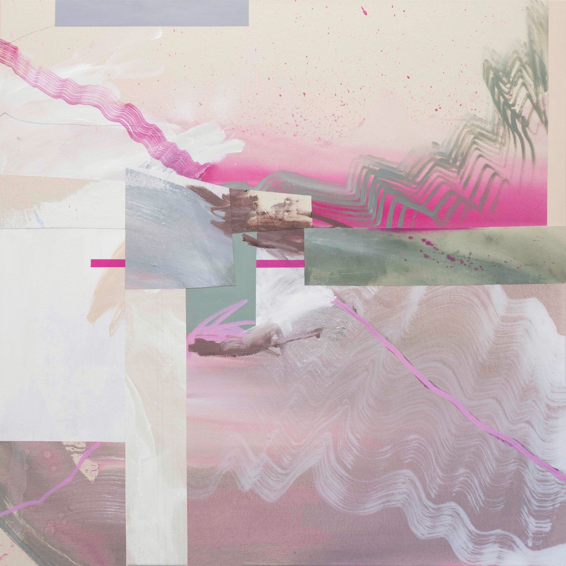 Rebecca Stern Future Filter, 2022  Acrylic, ink, spray paint, embroidery and fabric on canvas 46 x 46 in. $3,840.00 or $384/mo with ArtMoney