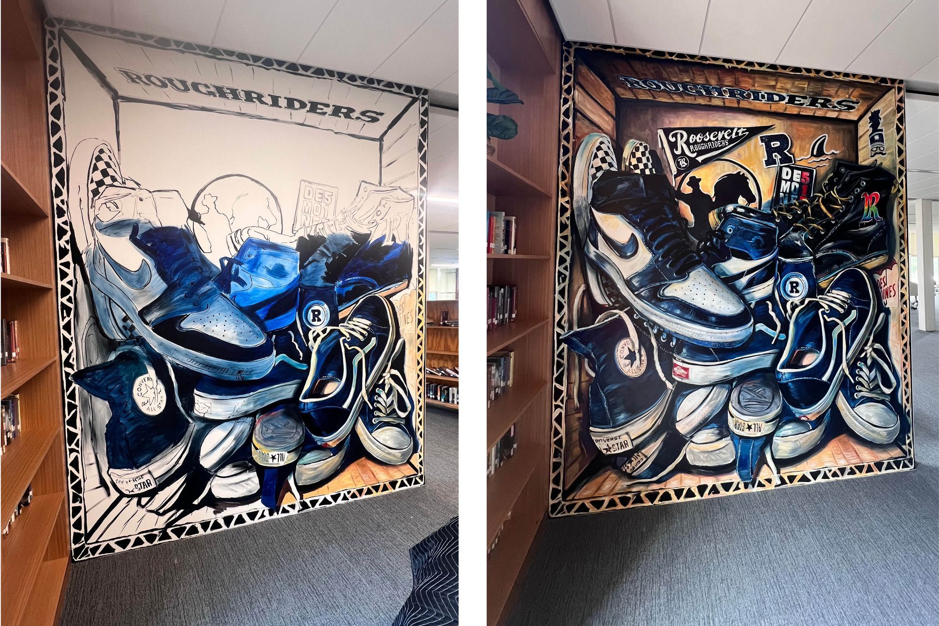 Artist, Jimmy Navarro's, progress of Shoe Locker mural