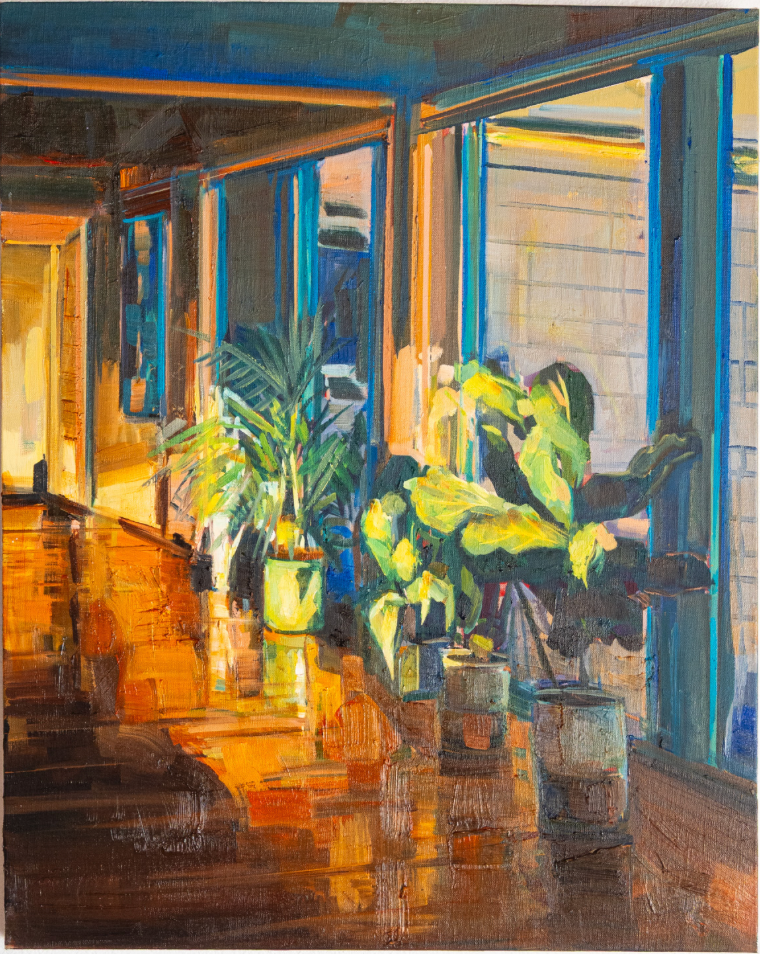 Ekaterina Popova painting with morning light of a hallway