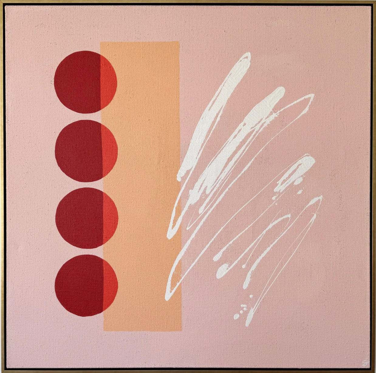 Shannon Coppage hard edge abstract in pink and red