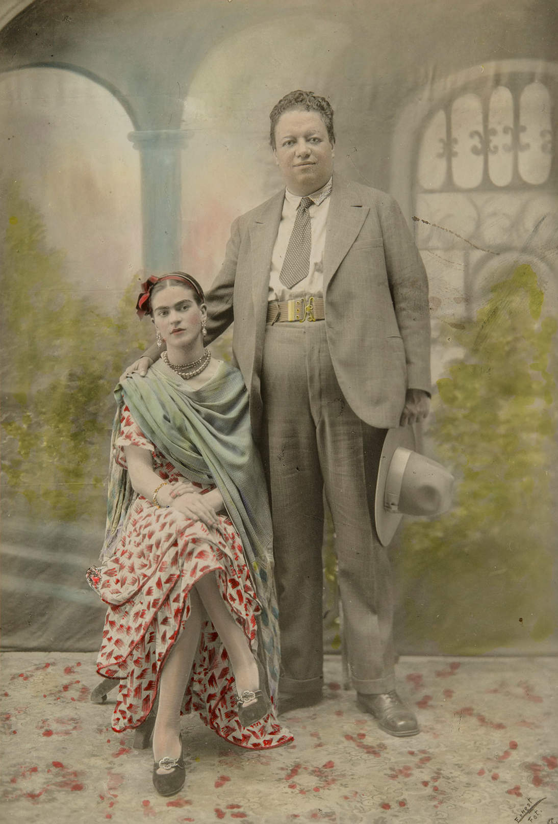 Victor Reyes, “Wedding portrait of Frida Kahlo and Diego Rivera,” 1929.  Photograph, gelatin silver print with hand-applied transparent watercolor Museum of Fine Arts Boston