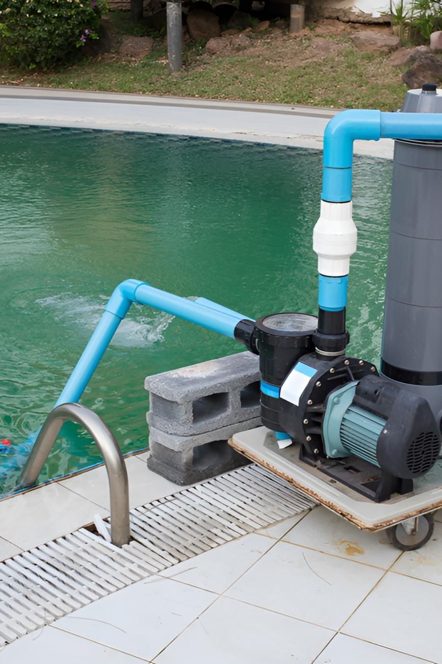A Swimming Pool With a Pump and Filter Attached to It — Sue's Clear Water in Calen, QLD