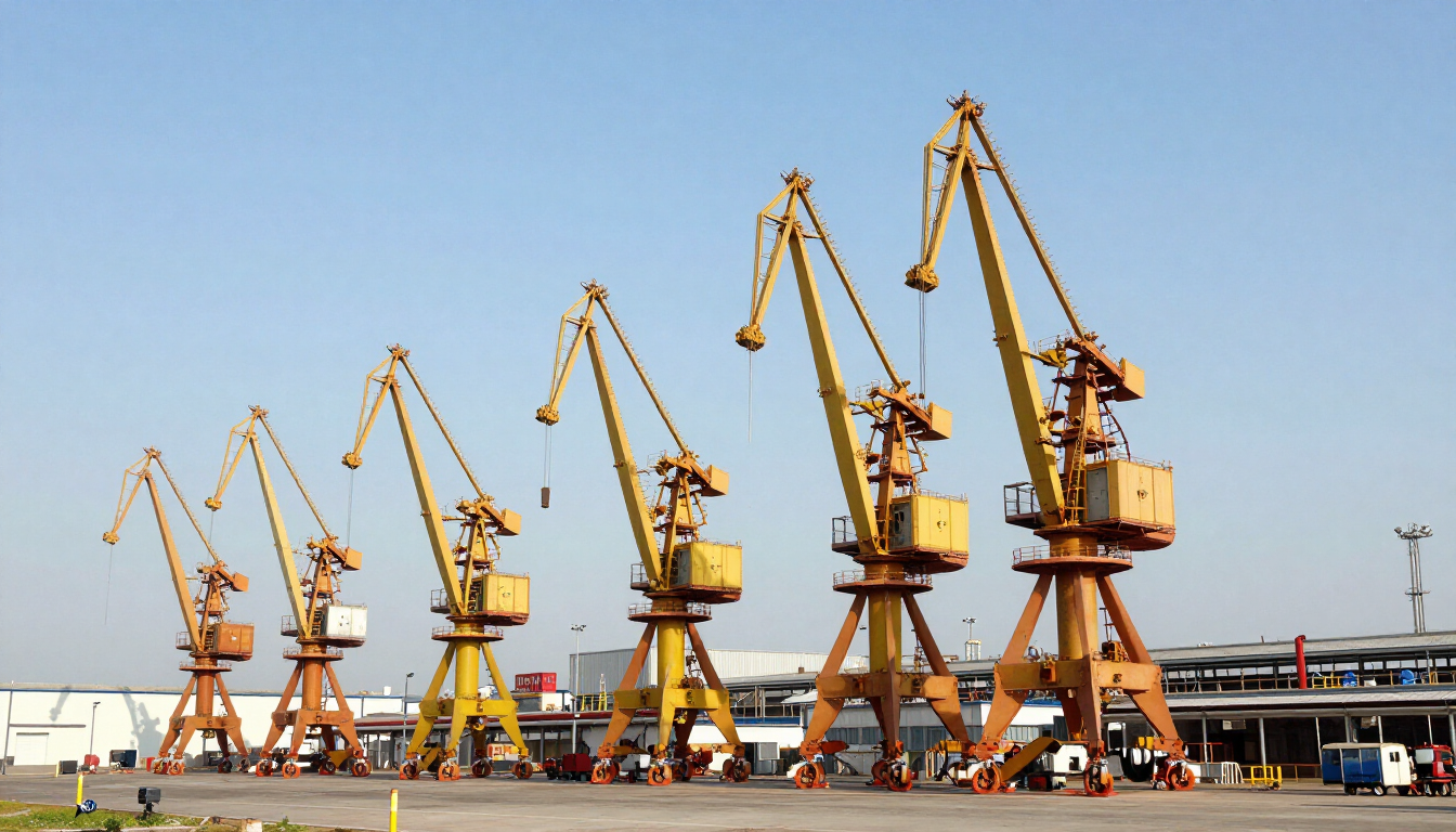 Diferentes tipos de grúas industriales en operación dentro de un entorno industrial