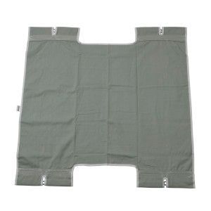 Gray square fabric panel with cutouts at the top and bottom edges and small corner tabs