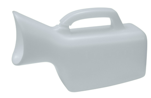 White plastic jug with a handle and a long narrow spout