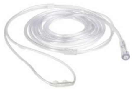 Clear oxygen nasal cannula tubing coiled with nasal prongs and connector