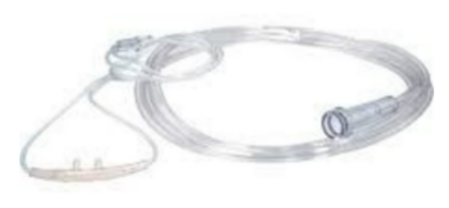 Clear nasal oxygen cannula tubing coiled on a white background