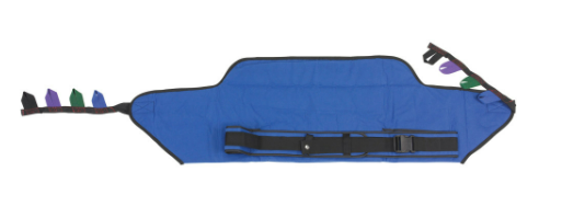Blue train-shaped toy with tiny colorful figures on both ends