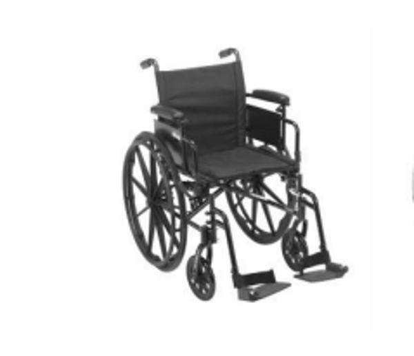 Black wheelchair with footrests on a white background