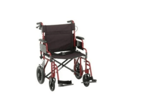 Red and black wheelchair on a white background