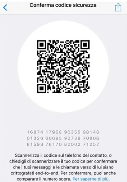 QrCode per la conferma della crittografia in chat WhatsApp QrCode per la conferma della crittografia in chat WhatsApp