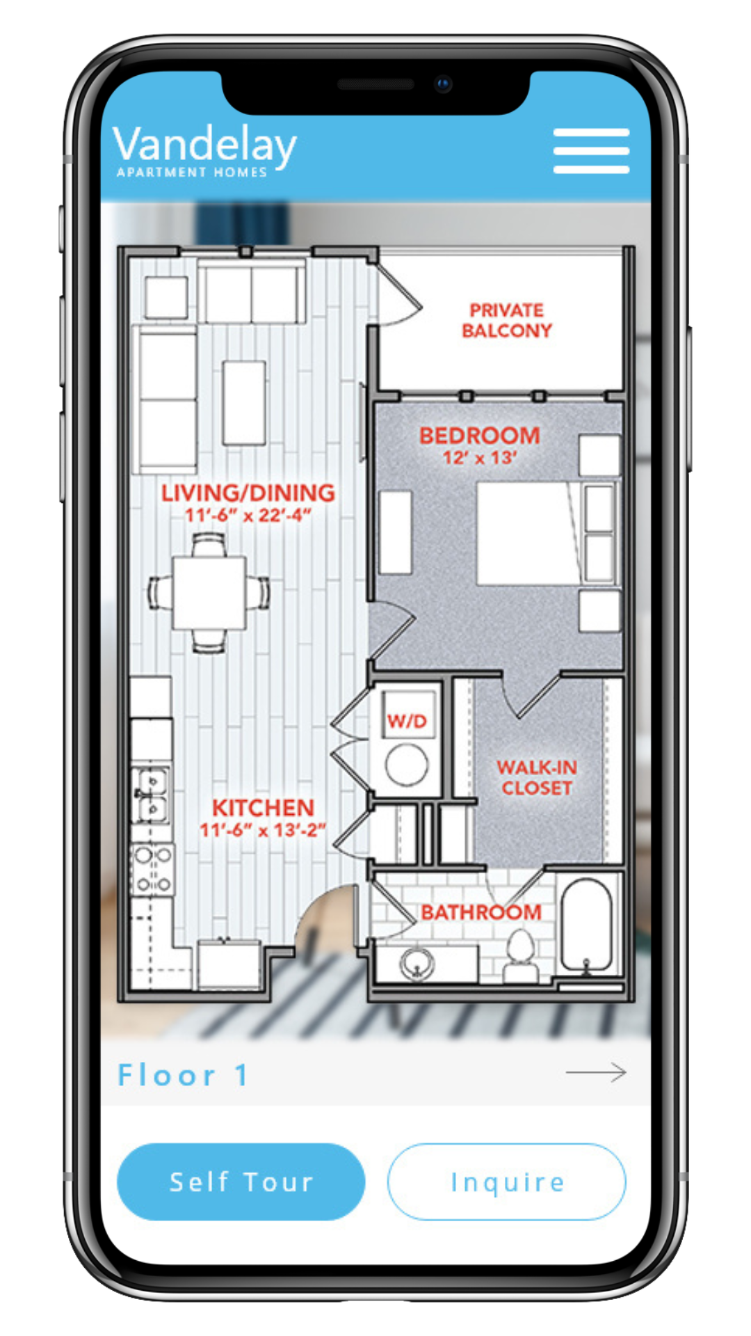 A cell phone with a floor plan of a house on it.