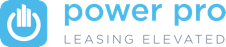 A blue and white logo for power pro leasing elevated