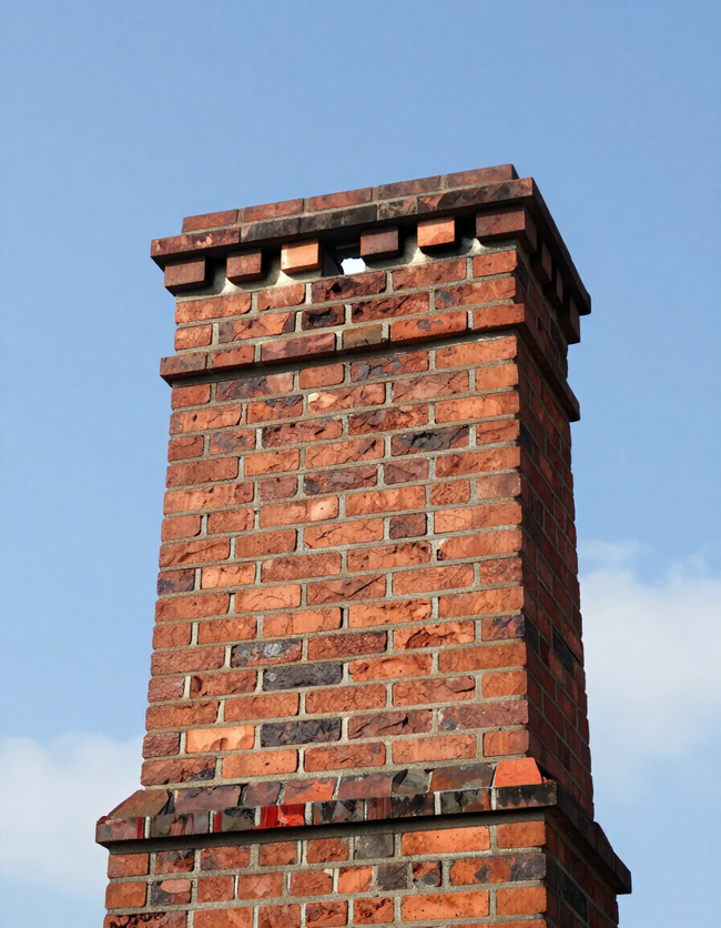 Red brick chimney against a blue sky