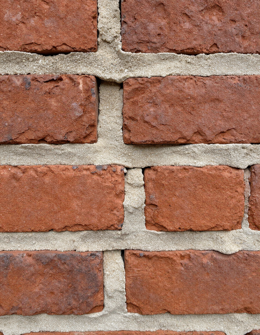 Close-up of a red brick wall with gray mortar joints.