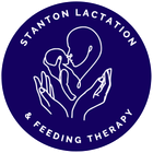 Blue circle logo with white outline of a mother holding a baby. Text reads "Stanton Lactation & Feeding Therapy."