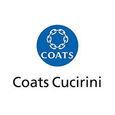 Logo Coats Cucirini: cerchio blu con grafica a catena, testo