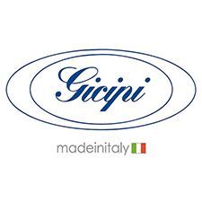 Logo per il marchio Gicjpi, un marchio denominativo in corsivo blu all'interno di una cornice ovale. Testo 