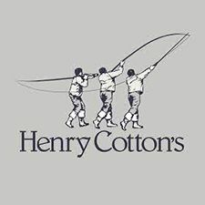 Logo di Henry Cotton's: tre figure che pescano a mosca, lanciando lenze in sequenza. Nome del marchio in basso.
