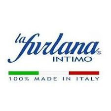 Logo per La Furlana Intimo, marchio italiano di lingerie. Scritta blu con bandiera italiana e scritta 