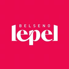 Logo Belseno Lepel in testo bianco su sfondo cremisi.