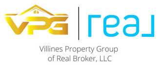 VPG real estate logo in gold and blue with Villines Property Group of Real Broker, LLC text