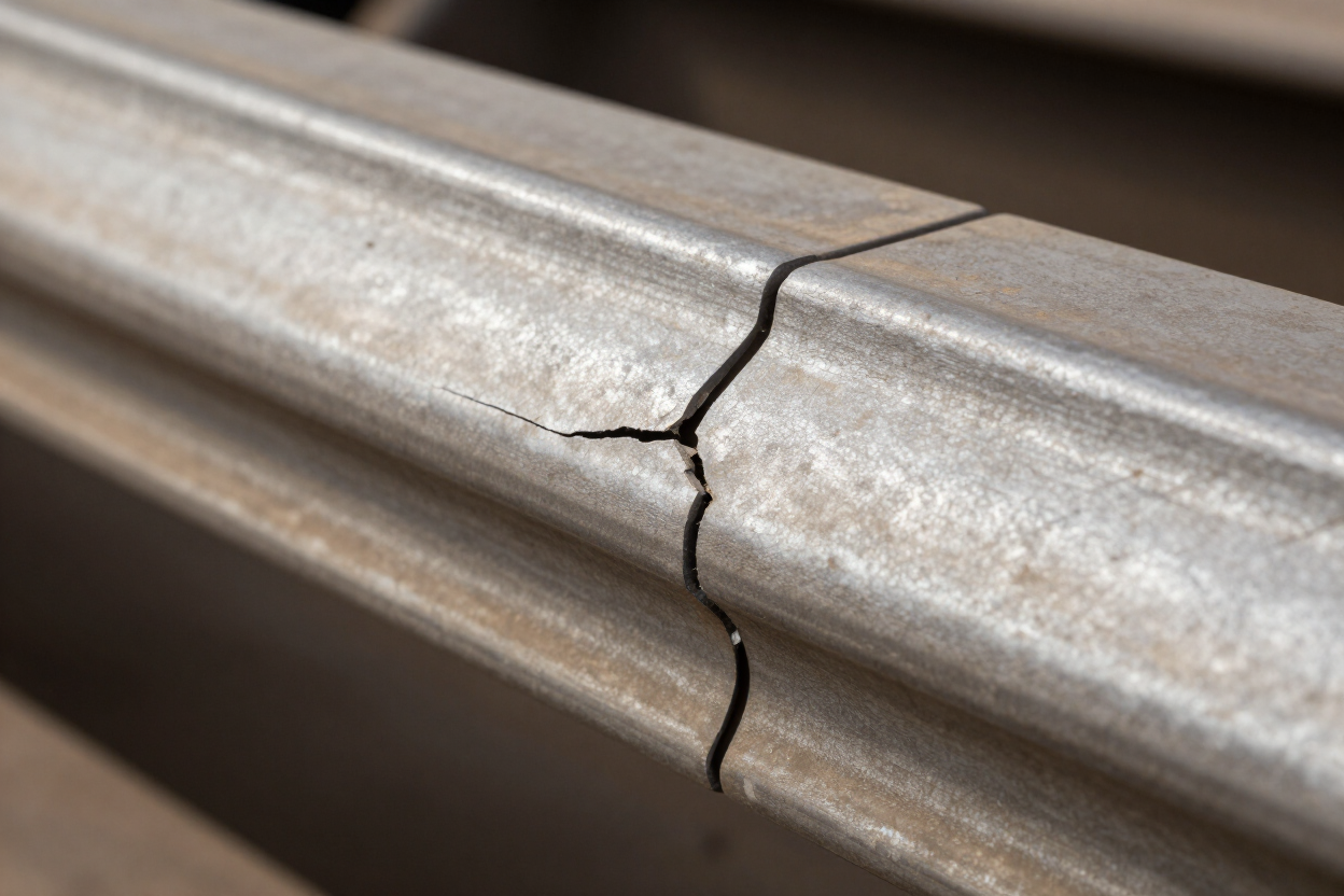 Fatigue crack along a heavy vehicle chassis rail