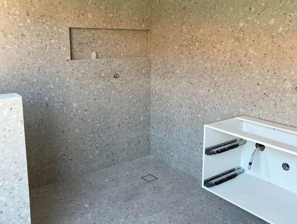Bathroom with A Sink and A Walk in Shower — Beith Building & Developments Pty Ltd In Burleigh Heads, QLD